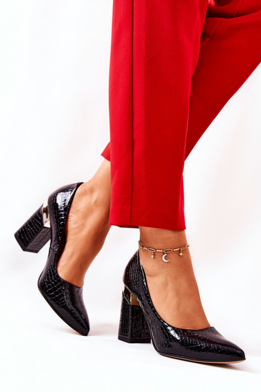   Bateliai  su gyvatės odos imitacija 3117 Juodos spalvos