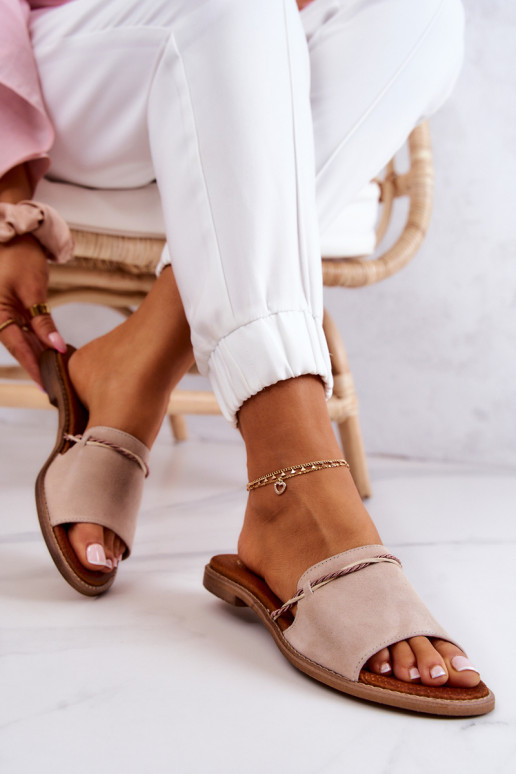 zomšinės šlepetės  Shoes 3047 smėlio spalvos