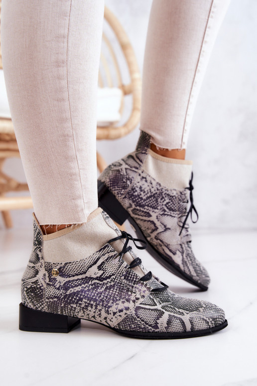 Moteriški aulinukai iš zomšos  su gyvatės odos imitacija  04744-03 smėlio spalvos