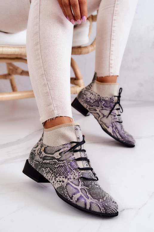 Moteriški aulinukai iš zomšos  su gyvatės odos imitacija  04744-03 smėlio spalvos