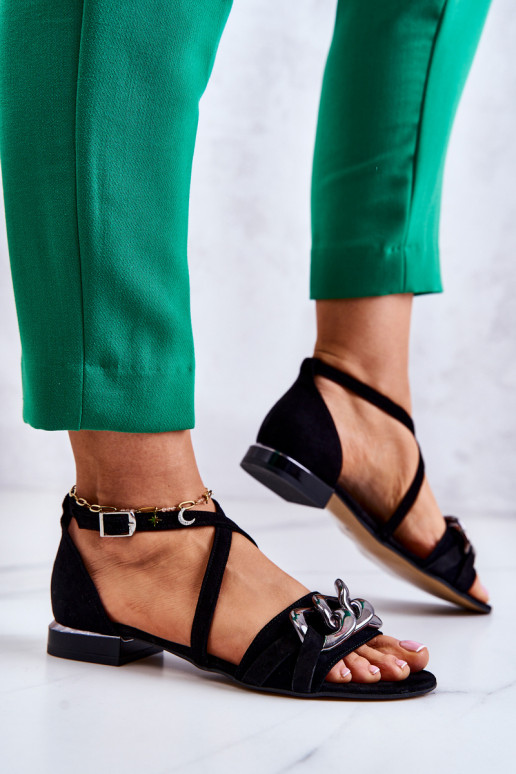  Zomšinės basutės su grandinėlėmis Laura Messi 2365 Juodos spalvos