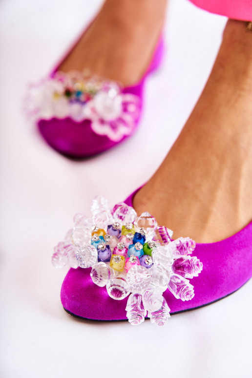 Zomšinės balerinos su kulniukais su ornamentais  Elenie