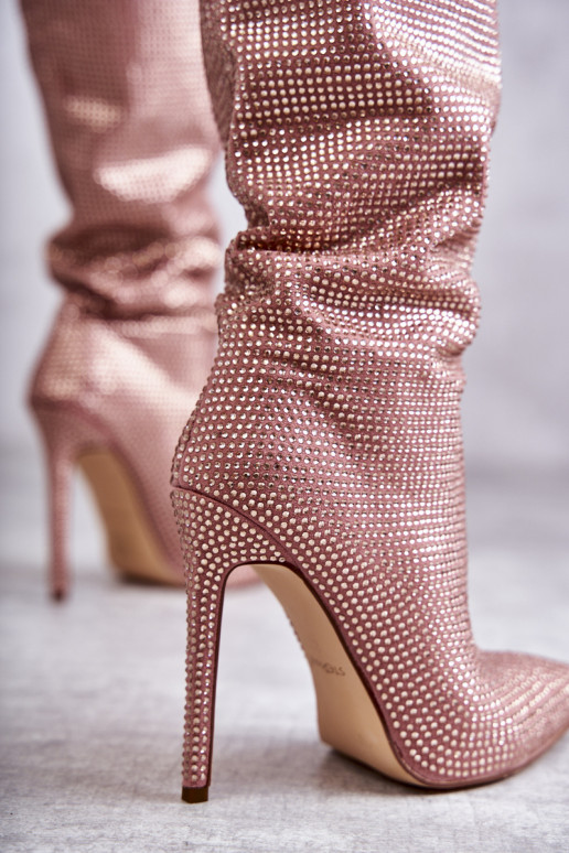  ilgaauliai batai su plonais kulniukais su tviskančiomis akutėmis rožinės spalvos Lovisa