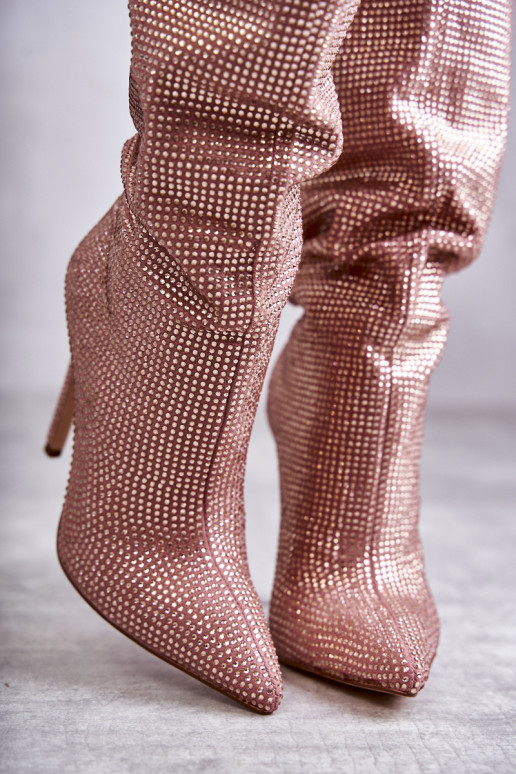  ilgaauliai batai su plonais kulniukais su tviskančiomis akutėmis rožinės spalvos Lovisa