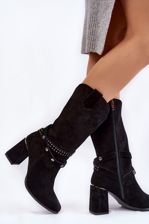  iš zomšos ilgaauliai batai su kulniukais  Shoes 2934/B Juodos spalvos