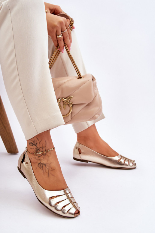 Zazoo 10009 Patogios natūralios odos balerinos  aukso spalvos