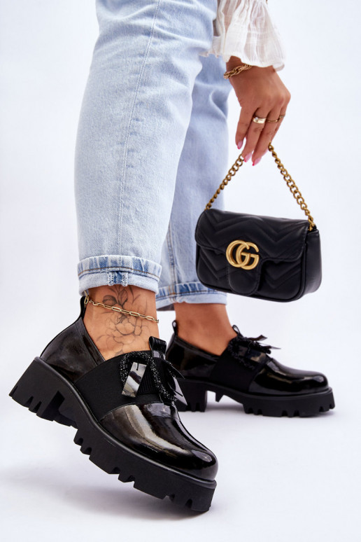 su lako efektu batai su gražiomis detalėmis Juodos spalvos Keily