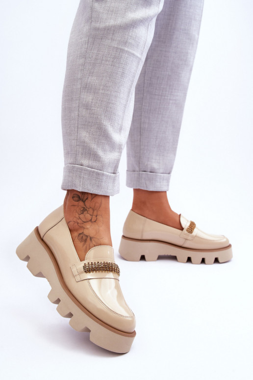  Mokasinai su platforma su ornamentais Laura Messi 2600 smėlio spalvos