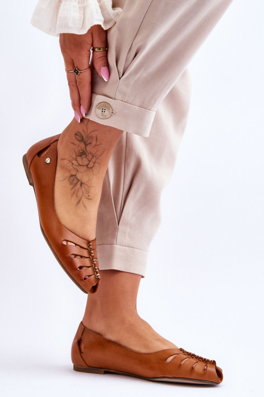 Zazoo 10009 Patogios natūralios odos balerinos  rudos spalvos