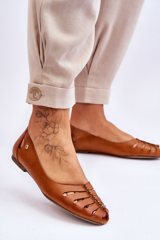 Zazoo 10009 Patogios natūralios odos balerinos  rudos spalvos