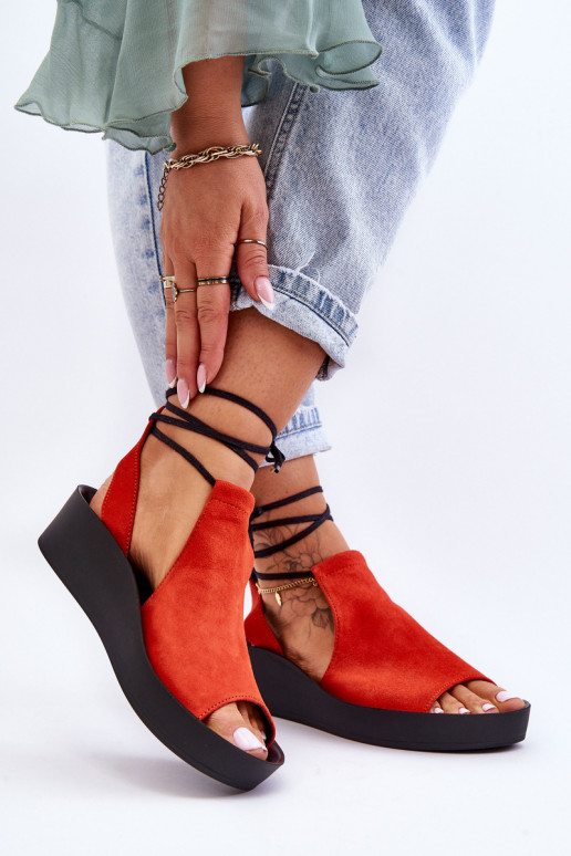 Zomšinės platforminės basutės Zazoo 2743 oranžinės spalvos