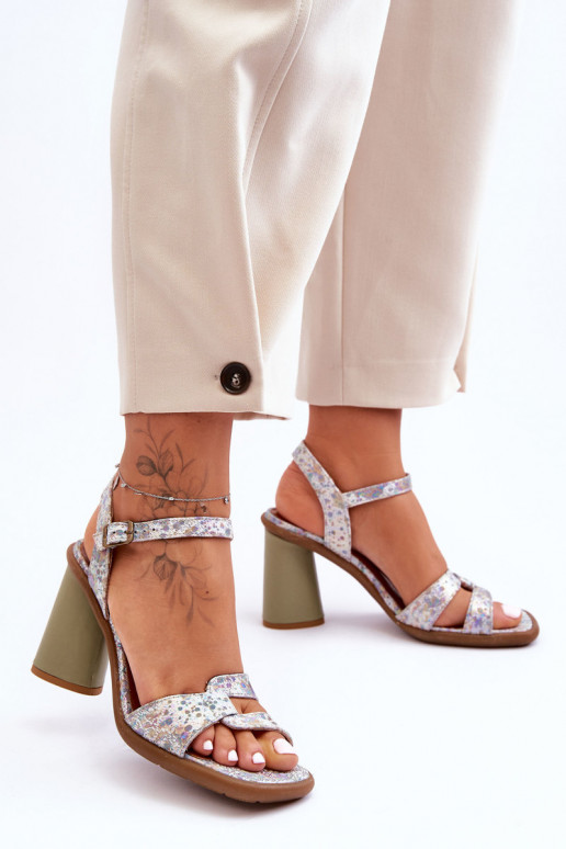 Moteriškos basutės su kulniukais  06029-24 Baltos-žalios spalvos