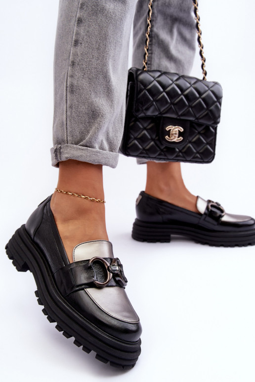 Odiniai pusbačiai masyviu padu Juodos spalvos Elkiza