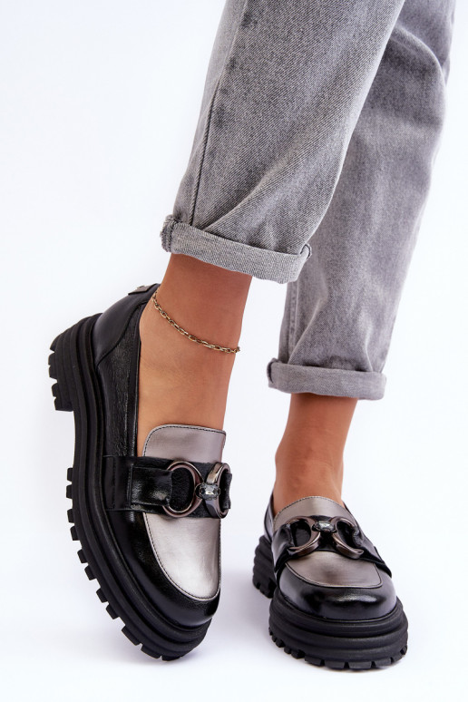 Odiniai pusbačiai masyviu padu Juodos spalvos Elkiza