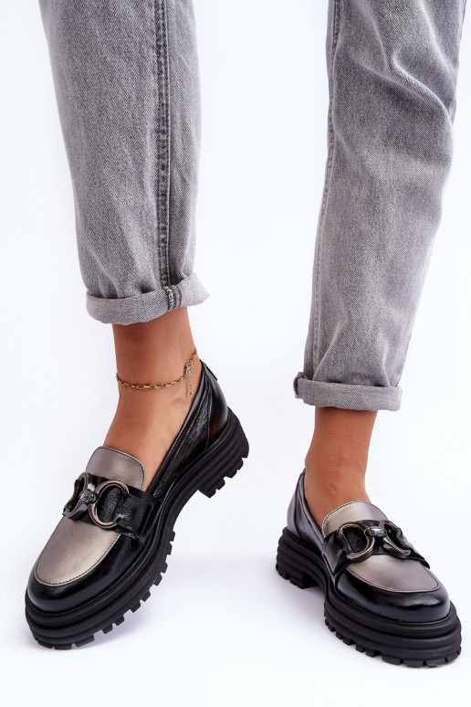 Odiniai pusbačiai masyviu padu Juodos spalvos Elkiza