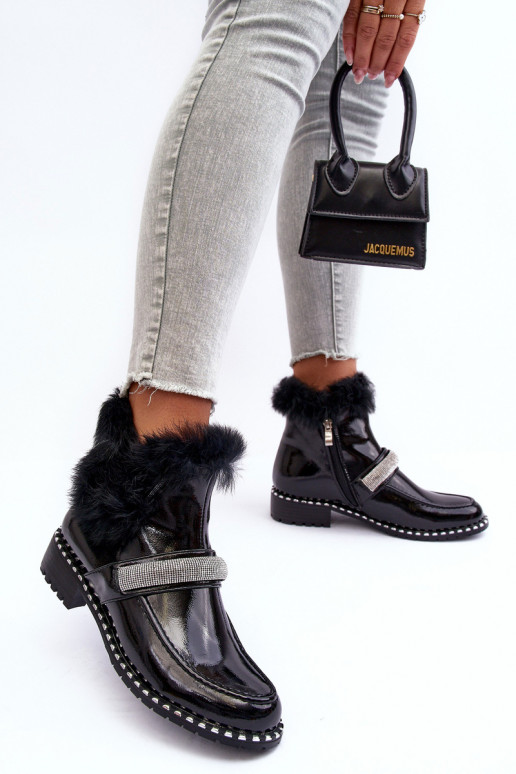  Aulinukai su lako efektu su kailiuku  S.Barski MR870-74 Juodos spalvos