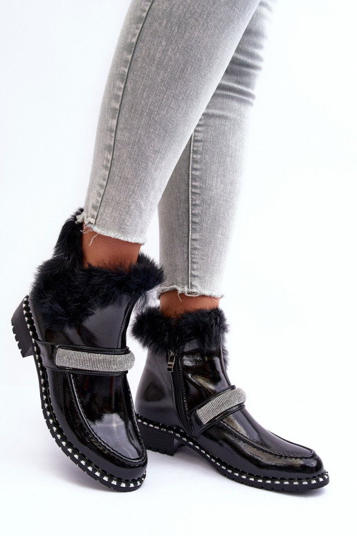  Aulinukai su lako efektu su kailiuku  S.Barski MR870-74 Juodos spalvos