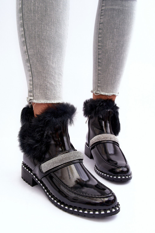  Aulinukai su lako efektu su kailiuku  S.Barski MR870-74 Juodos spalvos