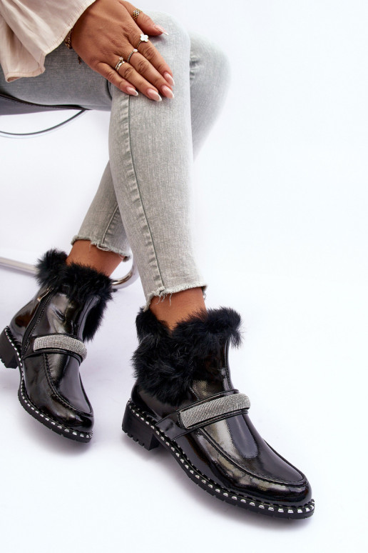  Aulinukai su lako efektu su kailiuku  S.Barski MR870-74 Juodos spalvos