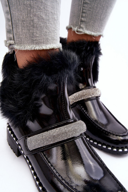  Aulinukai su lako efektu su kailiuku  S.Barski MR870-74 Juodos spalvos