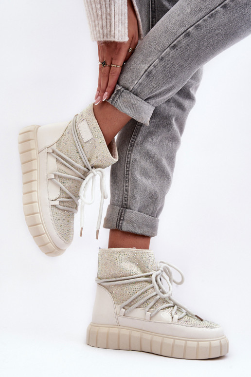 pašiltinti sniego batai Dekoruotos  GOE MM2N4081 smėlio spalvos pašiltinti sniego batai Dekoruotos  GOE MM2N4081 smėlio spalvos