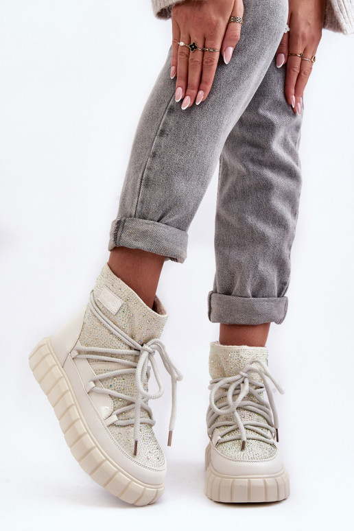 pašiltinti sniego batai Dekoruotos  GOE MM2N4081 smėlio spalvos pašiltinti sniego batai Dekoruotos  GOE MM2N4081 smėlio spalvos