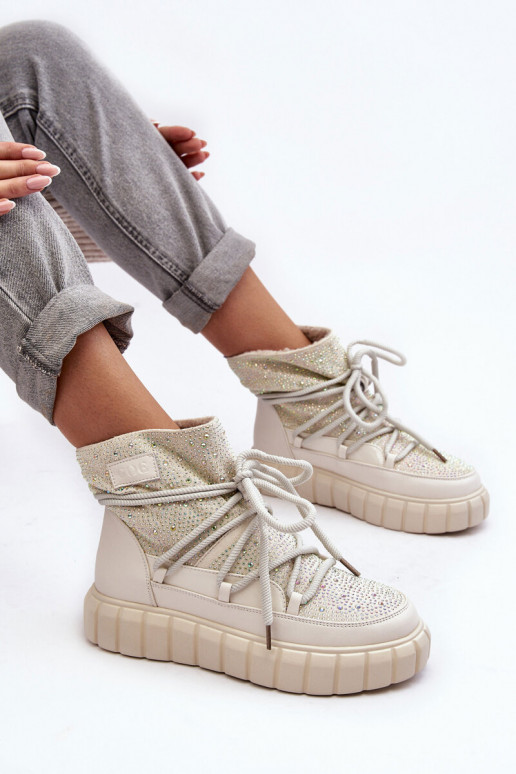 pašiltinti sniego batai Dekoruotos  GOE MM2N4081 smėlio spalvos pašiltinti sniego batai Dekoruotos  GOE MM2N4081 smėlio spalvos