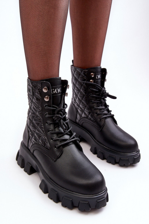 Aulinukai auliniai batai su plačiais kulniukais GOE MM2N4021 Juodos spalvos