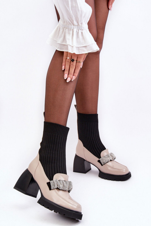 Moteriški aulinukai su kojinės tipo auliuku su kulniukais smėlio spalvos S.Barski MR870-41