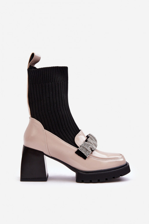 Moteriški aulinukai su kojinės tipo auliuku su kulniukais smėlio spalvos S.Barski MR870-41