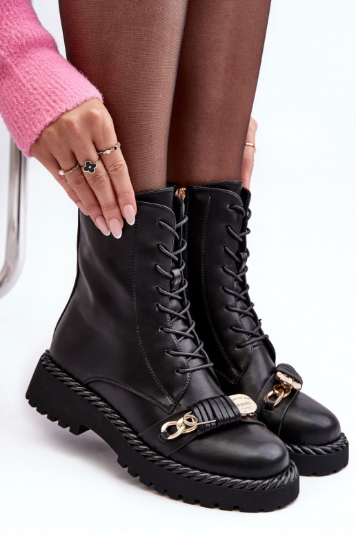 Moteriški aulinukai  auliniai batai su ornamentais Juodos spalvos S.Barski MR870-68