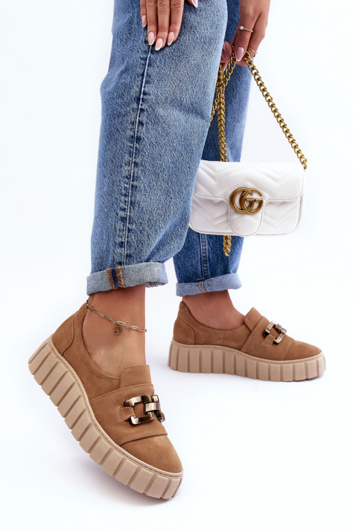 iš zomšos batai  su platforma su ornamentais smėlio spalvos  3398