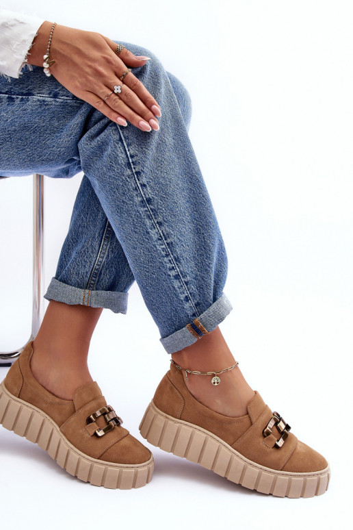 iš zomšos batai  su platforma su ornamentais smėlio spalvos  3398