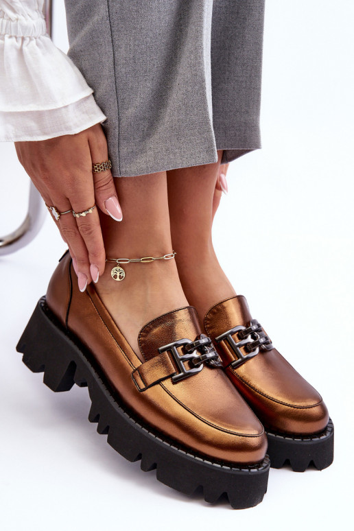    batai Mokasinai su ornamentais Laura Messi 2699 aukso spalvos