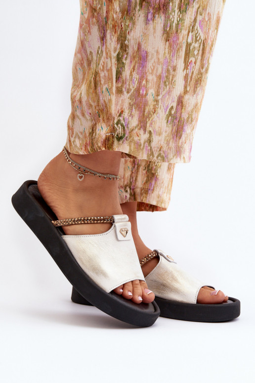 Zazoo 2896 Moteriškos šlepetės   Baltos-aukso spalvos