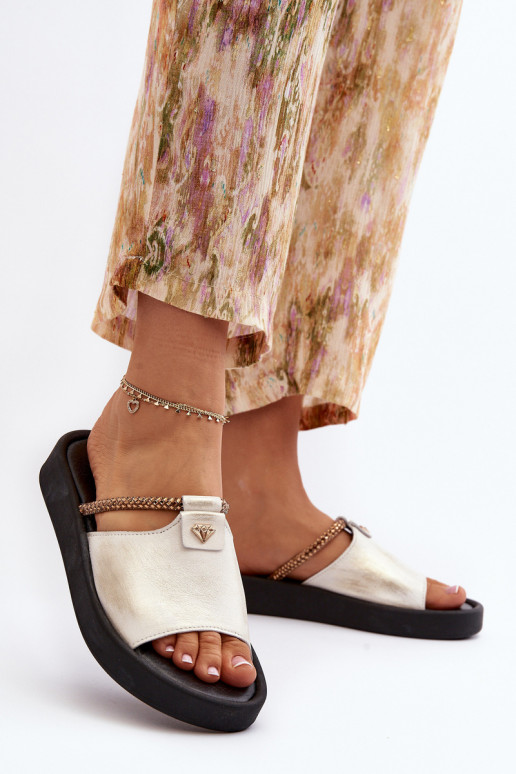 Zazoo 2896 Moteriškos šlepetės   Baltos-aukso spalvos