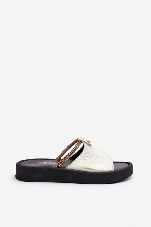 Zazoo 2896 Moteriškos šlepetės   Baltos-aukso spalvos