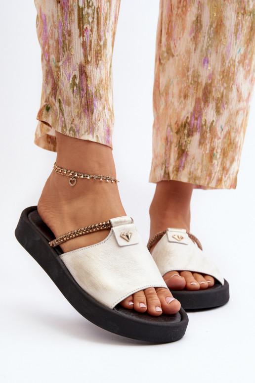 Zazoo 2896 Moteriškos šlepetės   Baltos-aukso spalvos