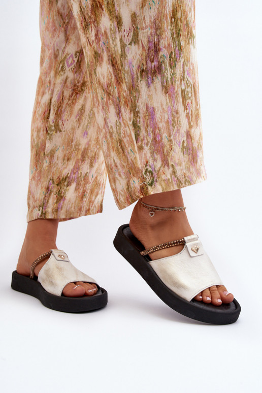 Zazoo 2896 Moteriškos šlepetės   Baltos-aukso spalvos