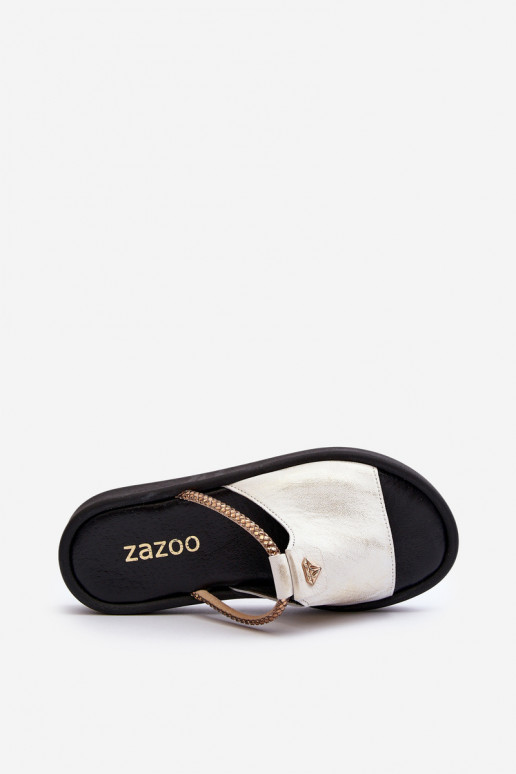 Zazoo 2896 Moteriškos šlepetės   Baltos-aukso spalvos