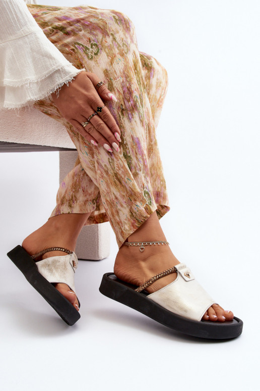 Zazoo 2896 Moteriškos šlepetės   Baltos-aukso spalvos