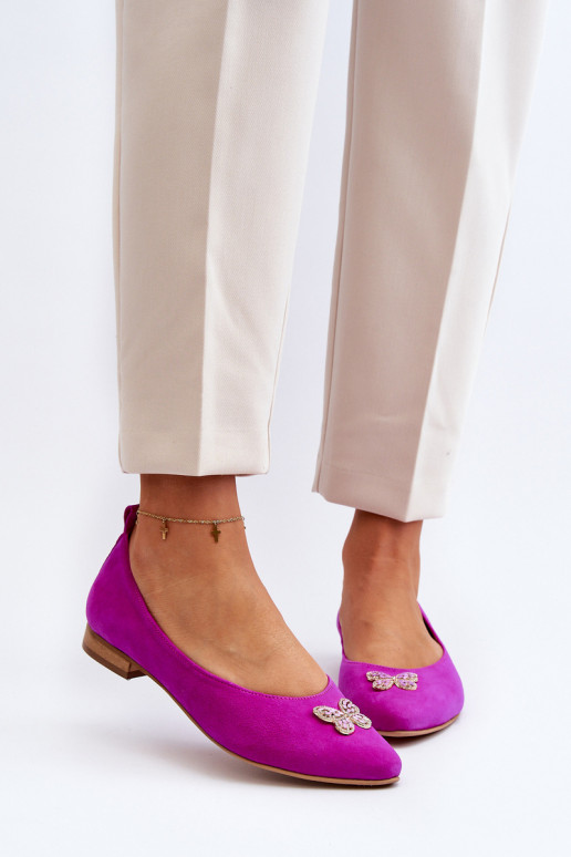 Zazoo 2887 Zomšinės balerinos  m rožinės spalvos