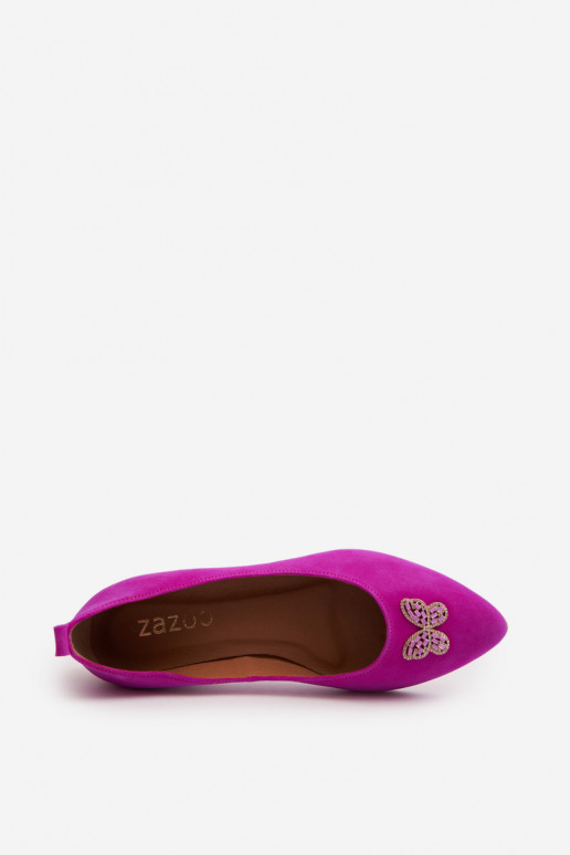 Zazoo 2887 Zomšinės balerinos  m rožinės spalvos