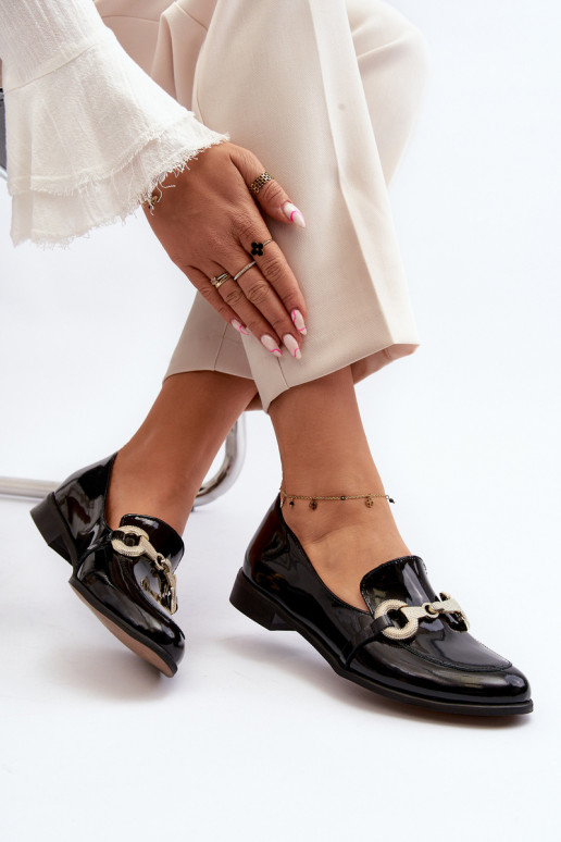 Zazoo 2880  Mokasinai su lako efektu su ornamentais Juodos spalvos