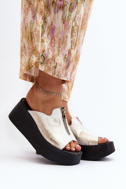 Zazoo 2916  Šlepetės su platforma su užtrauktukais aukso spalvos