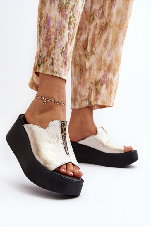 Zazoo 2916  Šlepetės su platforma su užtrauktukais aukso spalvos