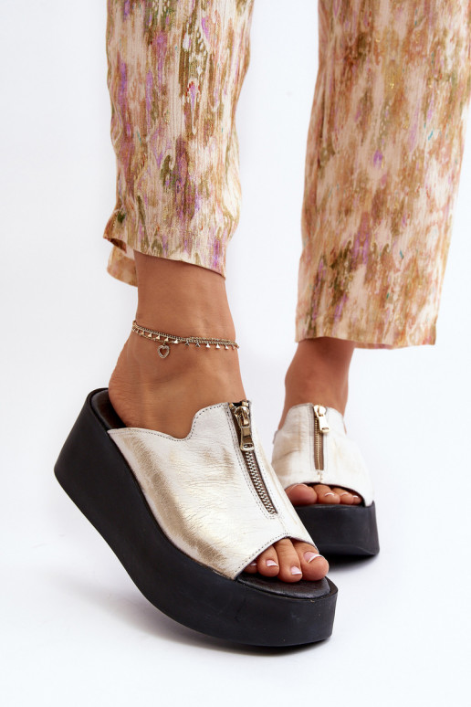 Zazoo 2916  Šlepetės su platforma su užtrauktukais aukso spalvos