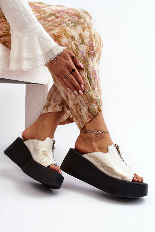 Zazoo 2916  Šlepetės su platforma su užtrauktukais aukso spalvos