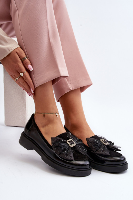  Lakuoti mokasinai su kaspinais Laura Messi 2786 Juodos spalvos