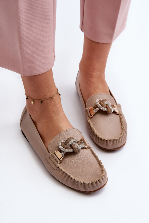   moteriški mokasinai su ornamentais Laura Messi 2761 smėlio spalvos